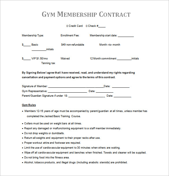 FREE 15+ Gym Contract Templates in MS Word Google Docs Apple Pages