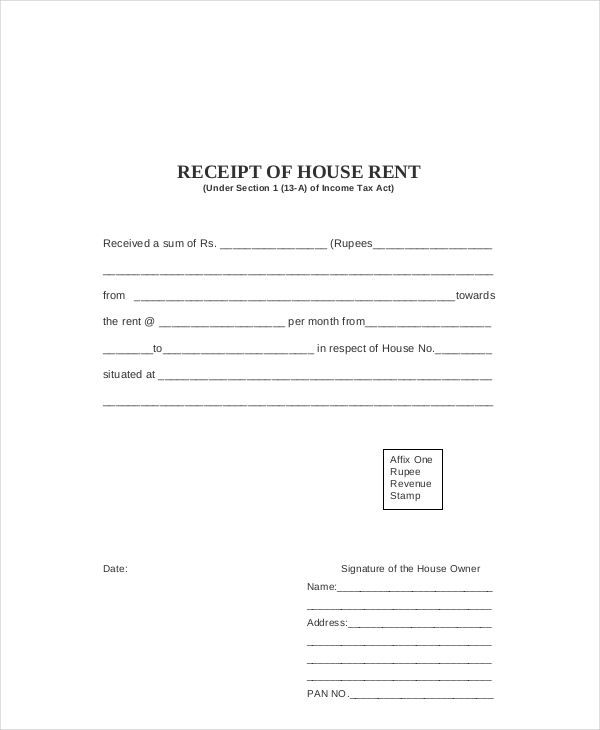 house rent receipt format