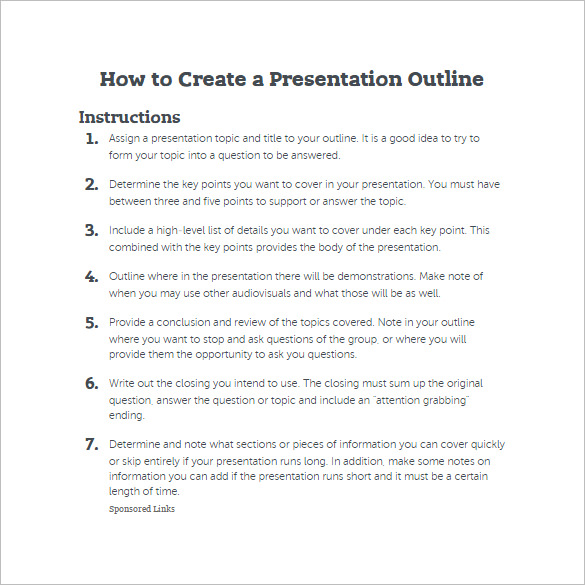 how to write a presentation outline