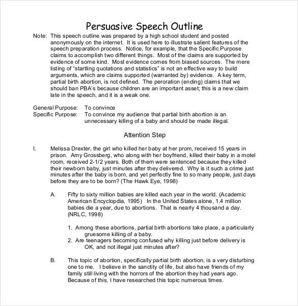 individual persuasive speech outline template in word format