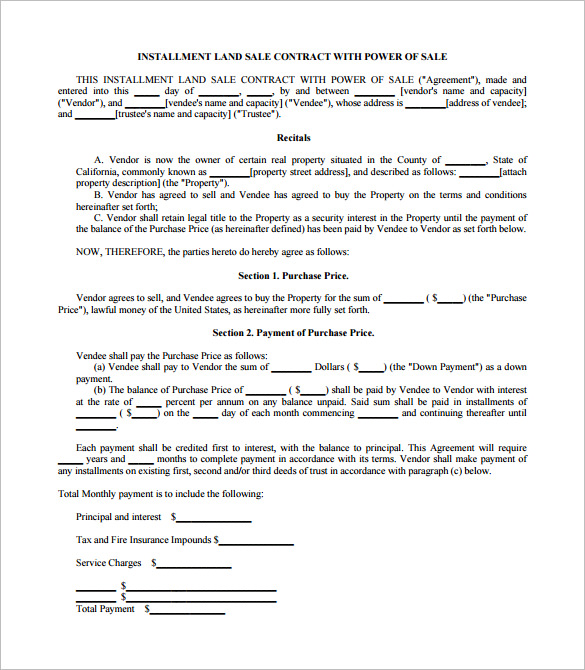 installment land sale contract template in pdf format