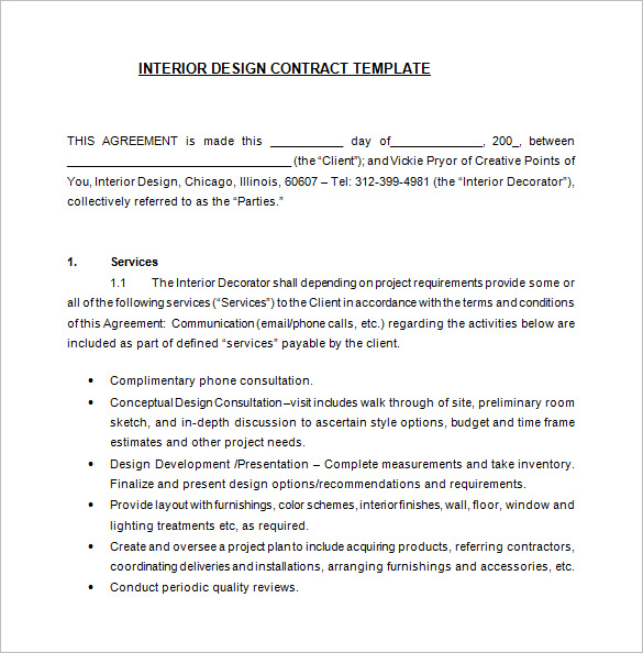 interior designer contract template free download