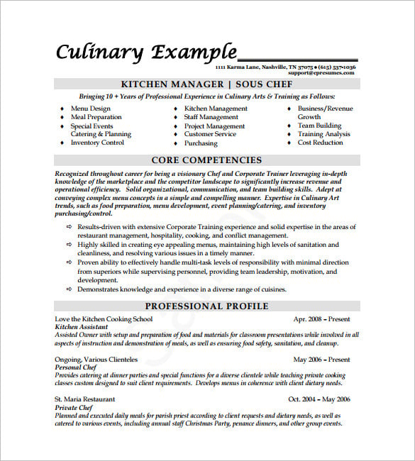 14+ Chef Resume Templates - Word, PDF, Google Docs | Free ...
 Kitchen Manager Resume