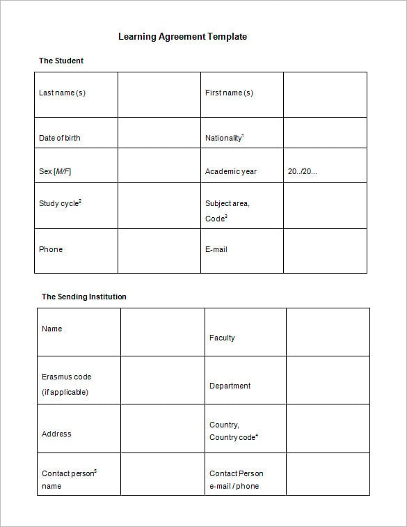 learning agreement template free download