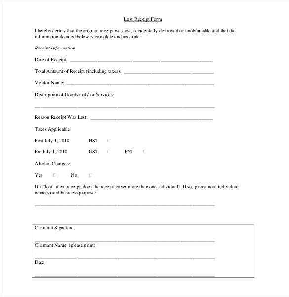 Free 7 Lost Receipt Forms In Ms Word Pdf Excel Free 44 Receipt Forms In Pdf 9718