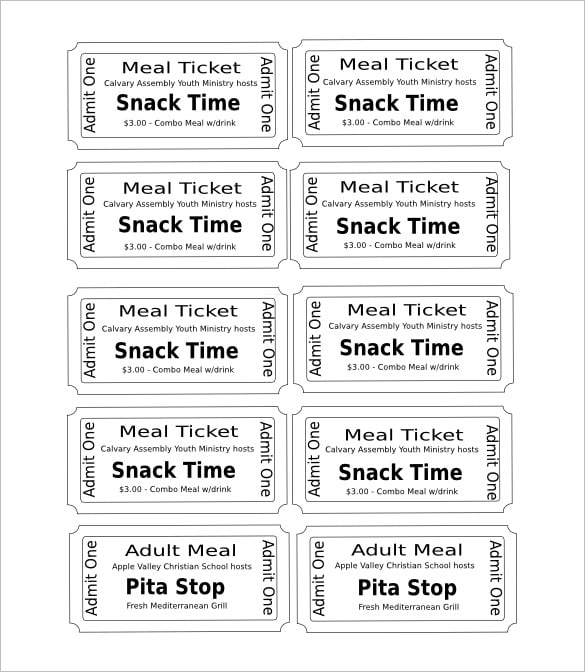 meal ticket template word download