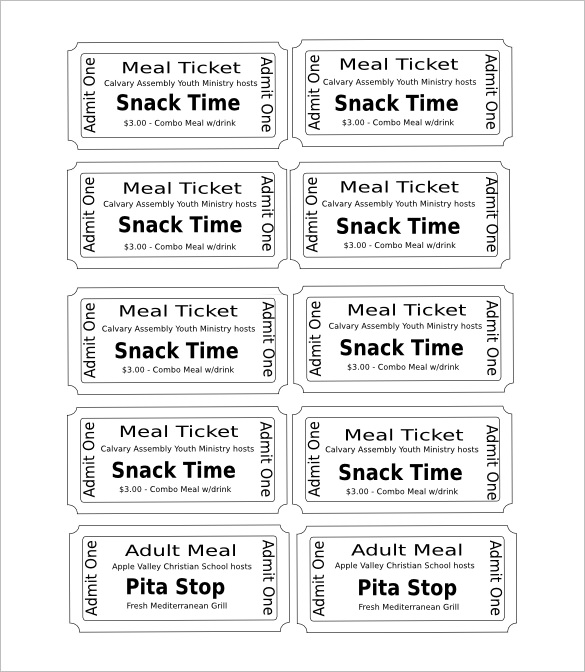 meal ticket template word download