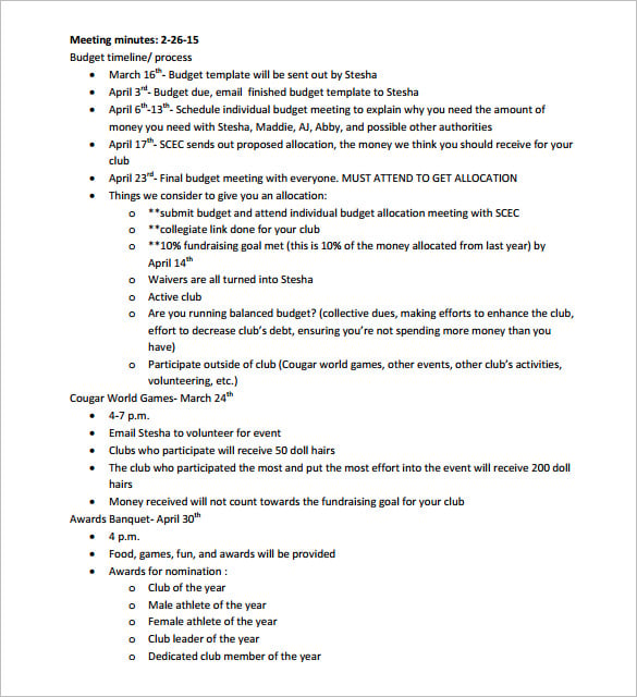 meeting minute budget timeline process pdf format