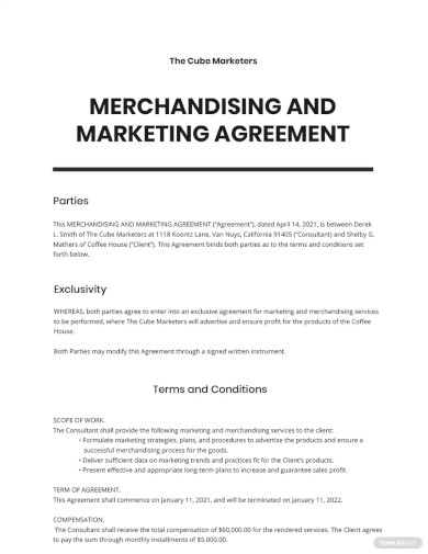 merchandising and marketing agreement template