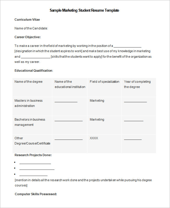 Student resume template microsoft word