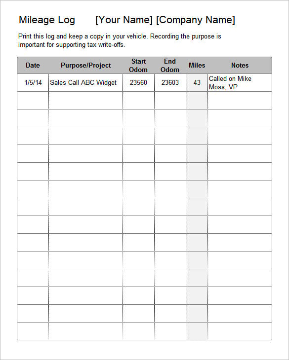 mileage tracking log excel sheet
