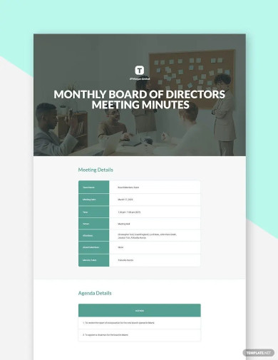 monthly board of directors meeting minutes template