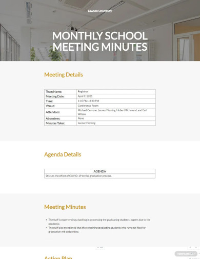 monthly school meeting minutes template