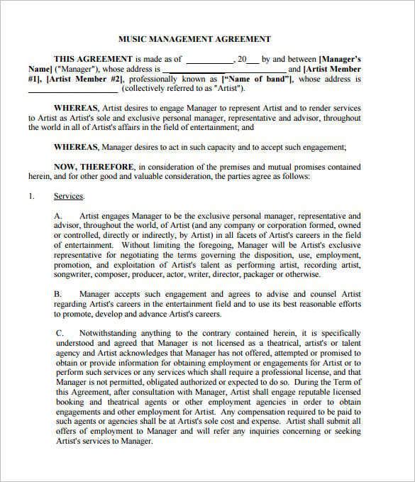 Music Management Contract PDF Image