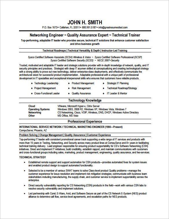 resume sample for network support engineer