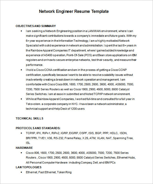15+ Network Engineer Resume Templates - PSD, DOC, PDF
