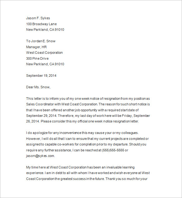 Notification Letter Template