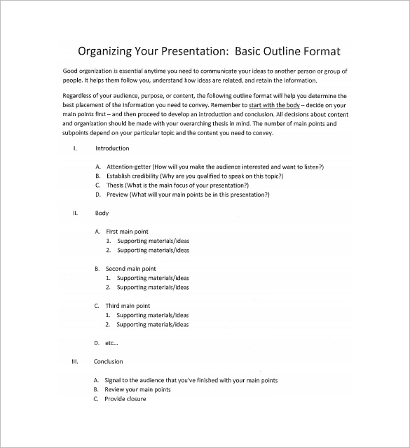 how to write outline of presentation