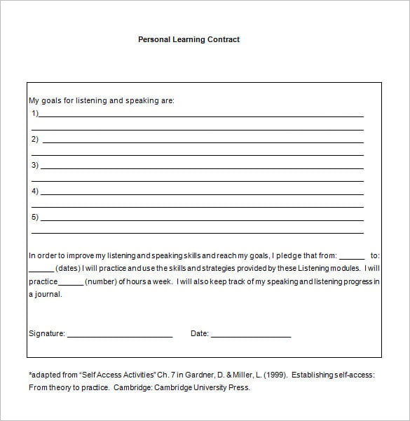 personal learning contract template example