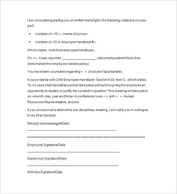 pre disciplinary meeting notice template