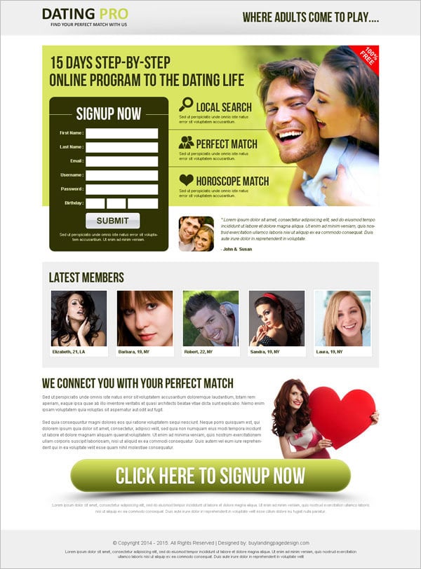 premium responsive dating landing page template