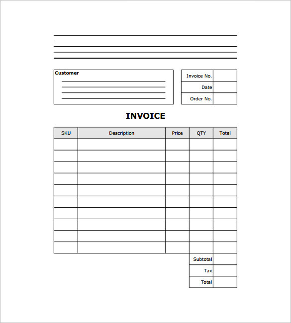 Blank Service Invoice Template Pdf Free Receipt Template