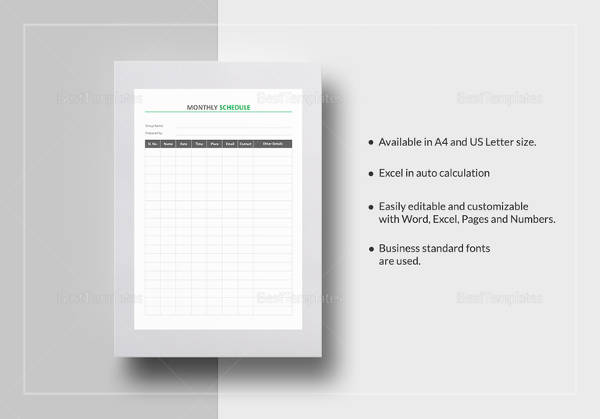 printable monthly schedule template