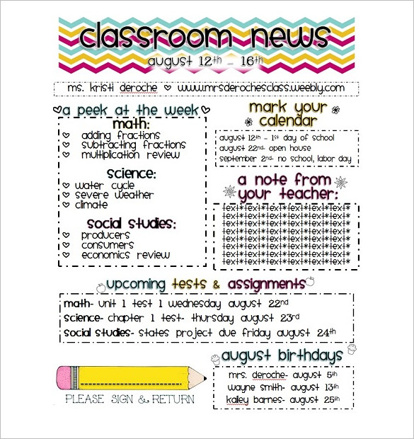 printable school classroom newsletter letter download