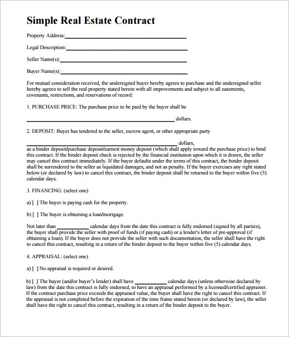 Printable Simple Real Estate Contract Template Free