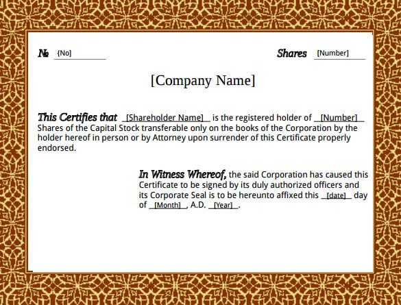 printable stock certificate template pdf