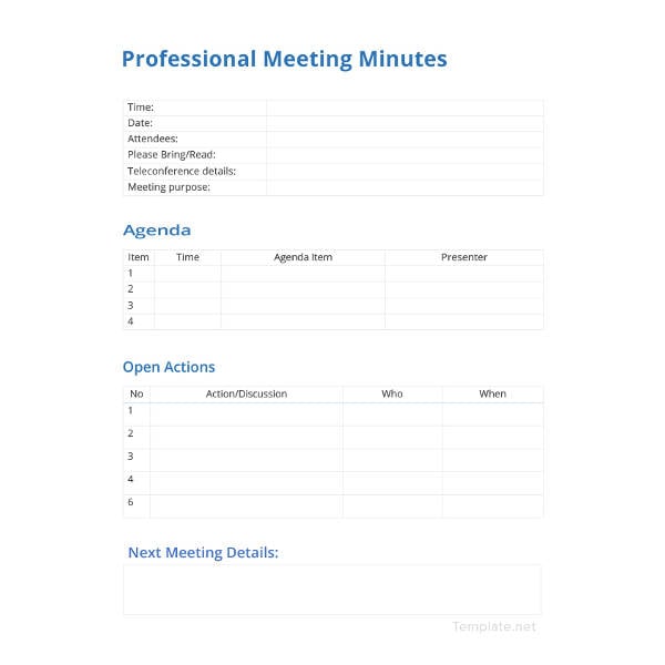professional meeting minutes template