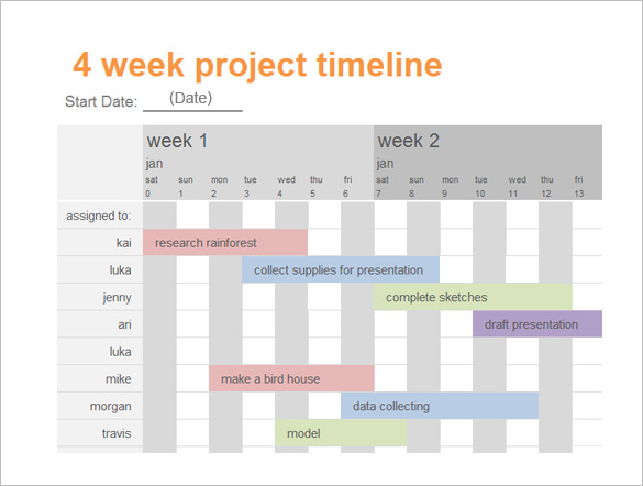 work timeline schedule by weeks template