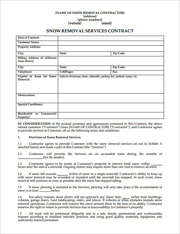 residential snow plowing contract pdf format