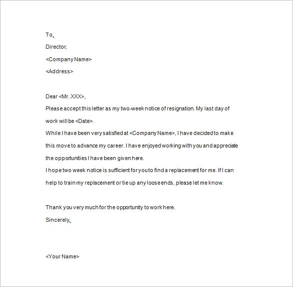resignation letter format template