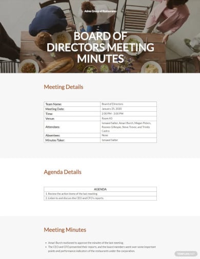 restaurant minutes of meeting of directors template