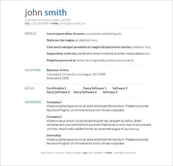 free download of resume templates for microsoft word