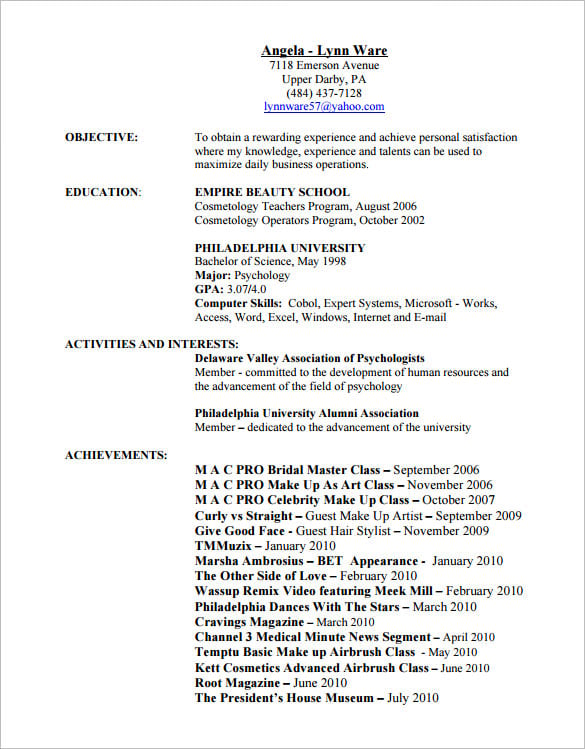 resume for hair stylist and cosmetologist pdf