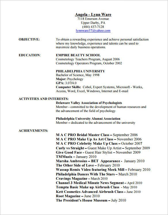 Cosmetologist educator resume