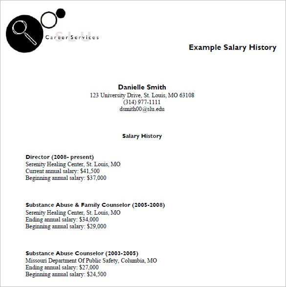 salary history template hourly