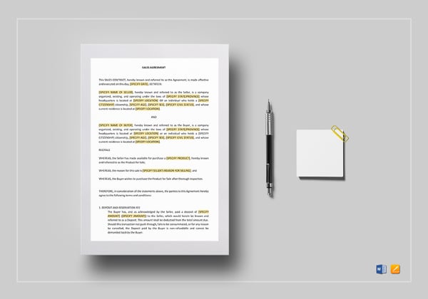 Sales contract template in word