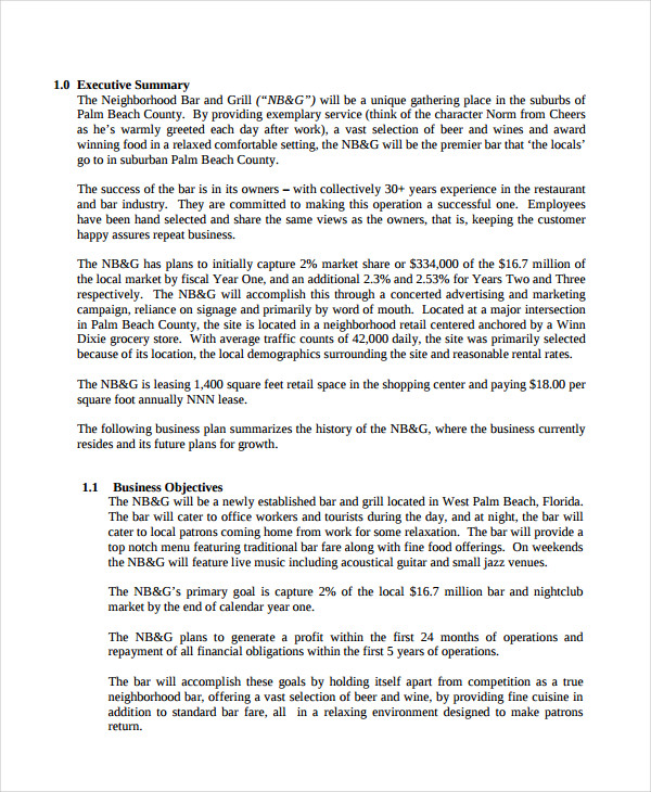 Bar Business Plan Template 11+ Free Sample, Example, Format Download