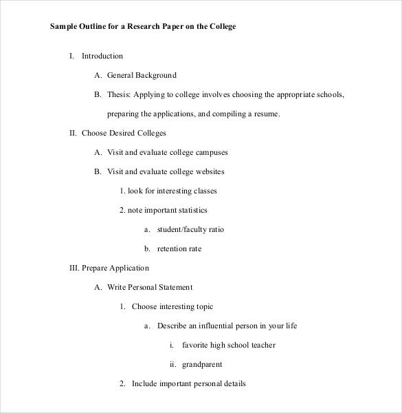 sample college research paper outline download