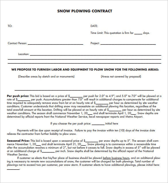 Commercial Free Printable Snow Removal Contract Template Printable