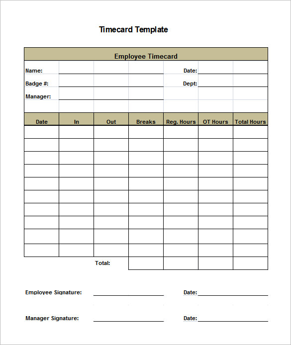 Time Card Templates Free Printable