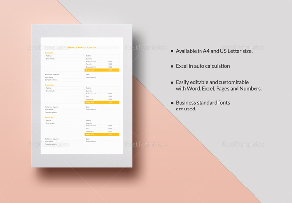 sample hotel receipt template