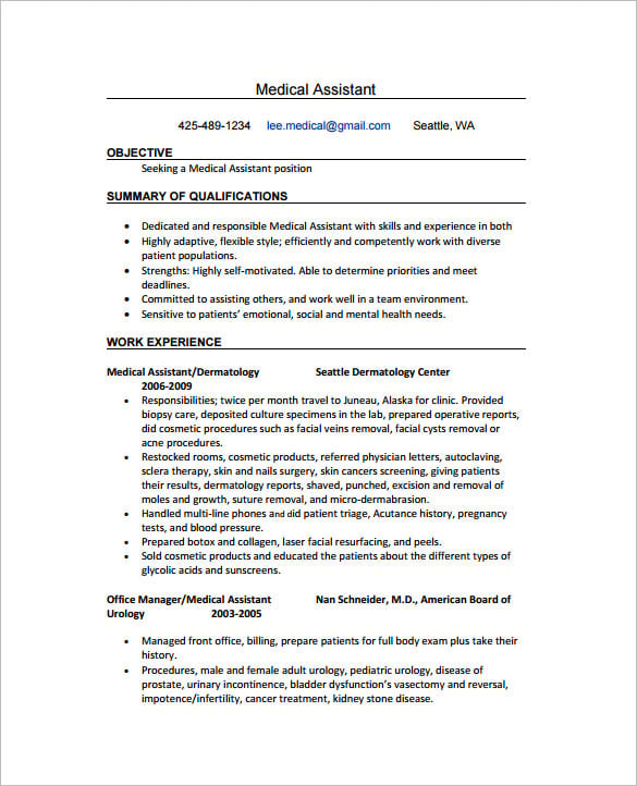 sample medical assistant resume objectives