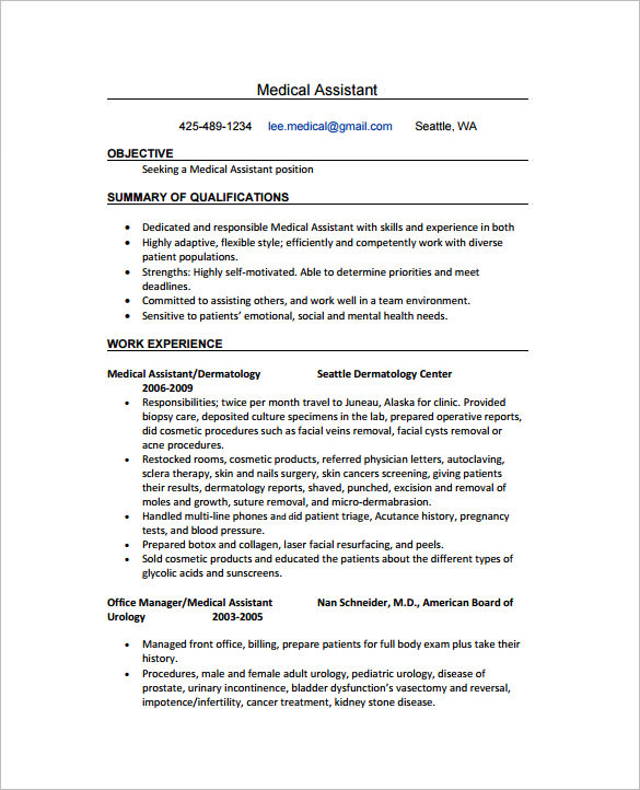medical assistant plastic surgery resume