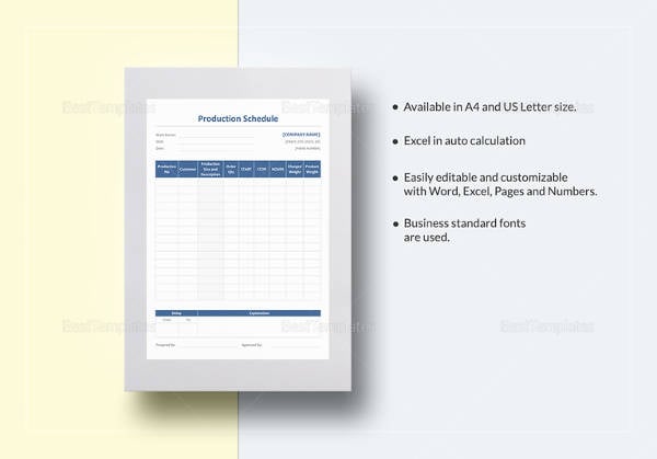 sample production schedule template in ipages