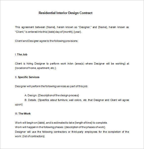 Interior Decorating Contract Template Makar Bwong Co