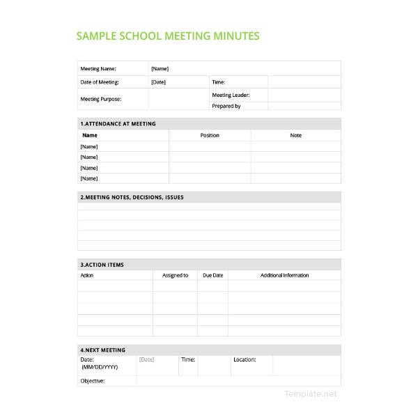 sample school meeting minutes template
